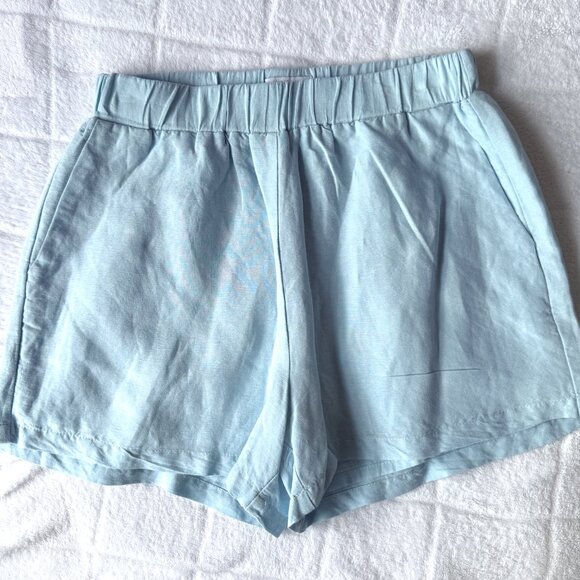 Blue Linen Blend Shorts - Picture 2 of 3